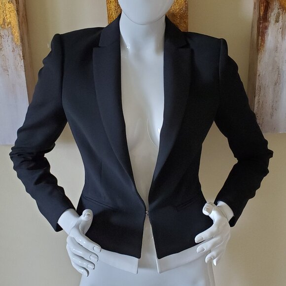 BCBGMAXAZRA Black/White Trim Spencer Blazer Jacket SZ XS - Picture 1 of 10